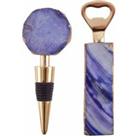 Fifty Five South Blue Bottle Opener & Stopper Set, Blue Agate, Gold Finish