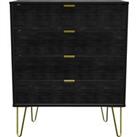 Welcome Furniture Ready Assembled Hirato 4 Drawer Chest Black Gold Metal Hairpin Legs