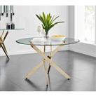 Furniture Box Novara 6 Seater Gold Metal And Glass Large 120Cm Round Dining Table