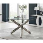 Furniture Box Vogue 6 Seater Large Round Chrome Metal Furniture Box Clear Glass Dining Table