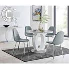 Furniture Box Giovani Grey White High Gloss And Glass 100cm Round Dining Table And 4 x Elephant Grey Corona Silver Chairs Set