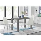 Furniture Box Pivero Grey High Gloss Dining Table And 4 x White Corona Silver Chairs Set