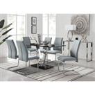 Furniture Box Florini Black Glass And Chrome Metal Dining Table And 4 x Elephant Grey Lorenzo Dining Chairs Set