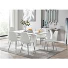 Furniture Box Imperia White High Gloss Dining Table And 6 x White Corona Silver Chairs Set