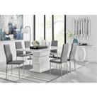 Furniture Box Apollo Rectangle White High Gloss Chrome Dining Table And 6 x Elephant Grey Milan Chairs Set