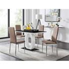 Furniture Box Giovani Black White High Gloss Glass Dining Table and 4 x Cappuccino Milan Chairs Set