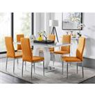 Furniture Box Giovani Grey White Modern High Gloss And Glass Dining Table And 6 x Mustard Milan Chairs Set