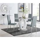 Furniture Box Giovani Grey White High Gloss And Glass 100cm Round Dining Table And 4 x Grey Milan Chairs Set