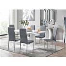 Furniture Box Imperia White High Gloss Dining Table And 6 x Grey Milan Chairs Set