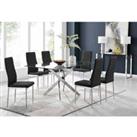 Furniture Box Leonardo Glass And Chrome Metal Dining Table And 6 x Black Milan Chairs Dining Set