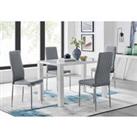 Furniture Box Pivero White High Gloss Dining Table and 4 x Elephant Grey Milan Chairs Set