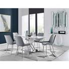 Furniture Box Sorrento 6 Seater White Dining Table and 6 x Grey Pesaro Silver Leg Chairs