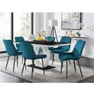 Furniture Box Giovani 6 Seater Black Dining Table & 6 x Blue Pesaro Black Leg Chairs