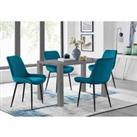 Furniture Box Pivero 4 Seater Grey Dining Table and 4 x Blue Pesaro Black Leg Chairs