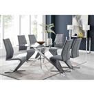 Furniture Box Leonardo Glass And Chrome Metal Dining Table And 6 x Elephant Grey Willow Chairs Dining Set