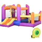 Outsunny Kids Bouncy Castle & Trampoline with with Slide & Pool - Multi