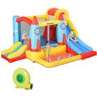 Outsunny Kids Rocket Bouncy Castle & Trampoline with Slide & Pool