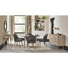 Bentley Designs Tuska Scandi Oak 4 Seater Dining Table & 4 Upholstered Chairs - Cold Steel Fabric