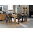 Bentley Designs Cannes Light Oak 6-8 Seater Dining Table & 6 Cezanne Dark Grey Faux Leather Chairs With Matt Gold Plated Legs