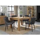 Bentley Designs Cannes Light Oak 4-6 Seater Dining Table & 4 Cezanne Dark Grey Faux Leather Chairs With Black Legs