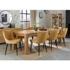 Bentley Designs Cannes Light Oak 8-10 Seater Dining Table & 8 Cezanne Mustard Velvet Fabric Chairs With Black Legs