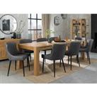 Bentley Designs Cannes Light Oak 8-10 Seater Dining Table & 8 Cezanne Dark Grey Faux Leather Chairs With Black Legs