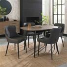 Bentley Designs Rhoka Weathered Oak 4 Seater Dining Table With Peppercorn Legs & 4 Cezanne Dark Grey Faux Leather Chairs With Black Legs