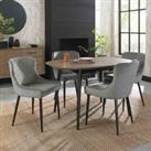 Bentley Designs Rhoka Weathered Oak 4 Seater Dining Table With Peppercorn Legs & 4 Cezanne Grey Velvet Fabric Chairs With Black Legs
