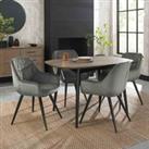 Bentley Designs Rhoka Weathered Oak 4 Seater Dining Table With Peppercorn Legs & 4 Dali Grey Velvet Fabric Chairs With Black Legs