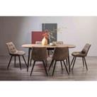 Bentley Designs Rhoka Weathered Oak 6-8 Seater Dining Table With Peppercorn Legs & 6 Seurat Tan Faux Suede Fabric Chairs With Black Legs