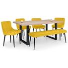 Julian Bowen Set Of Berwick Dining Table Luxe Low Bench Mustard & 4 Luxe Mustard Chairs