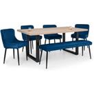 Julian Bowen Set Of Berwick Dining Table Luxe Low Bench Blue & 4 Luxe Blue Chairs