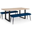 Julian Bowen Set Of Berwick Dining Table & 2 Luxe Low Benches Blue