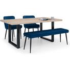 Julian Bowen Set Of Berwick Dining Table Luxe Low Bench Blue & 2 Luxe Chairs Blue