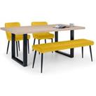 Julian Bowen Set Of Berwick Dining Table Luxe Low Bench Mustard & 2 Luxe Chairs Mustard