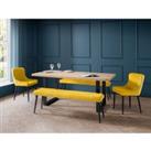 Julian Bowen Set Of Berwick Dining Table 2 Luxe Low Bench Mustard & 2 Luxe Chair Mustard