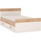 4Kids Single Bed With Underbed Drawer In Light Oak And White High Gloss (Orange Handles)