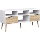 Oslo TV Unit Wide 2 Drawers 4 Shelves In White And Oak Effect