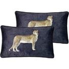 Paoletti Cheetah Forest Twin Pack Polyester Filled Cushions Navy