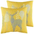 Evans Lichfield Hulder Stag Twin Pack Polyester Filled Cushions Ochre