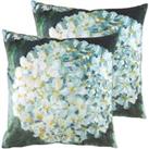 Evans Lichfield Winter Florals Hydrangea Twin Pack Polyester Filled Cushions Eau De Nil