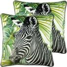 Paoletti Zebra Print Twin Pack Polyester Filled Cushions Green