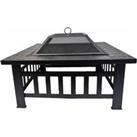 Gardenkraft 3-in-1 Outdoor Metal Square Table Firepit - Black
