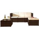Comfy Living 3Pc Rattan Garden Patio Furniture Set - Sofa Footstool & Coffee Table With Waterproof Cover - Brown