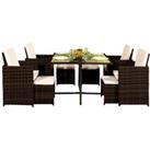 Comfy Living 9Pc Rattan Garden Patio Furniture Set - 4 Chairs 4 Stools & Dining Table With Waterproof Cover - Chocolate Brown