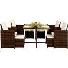 Comfy Living 9Pc Rattan Garden Patio Furniture Set - 4 Chairs 4 Stools & Dining Table With Waterproof Cover - Gold