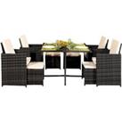 Comfy Living 9Pc Rattan Garden Patio Furniture Set - 4 Chairs 4 Stools & Dining Table With Waterproof Cover - Dark Grey