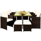 Comfy Living 10 Seater Rattan Garden Furniture Set - 6 Chairs 4 Stools & Dining Table With Waterproof Cover - Chocolate Brown