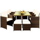 Comfy Living 10 Seater Rattan Garden Furniture Set - 6 Chairs 4 Stools & Dining Table With Waterproof Cover - Gold