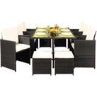 Comfy Living 10 Seater Rattan Garden Furniture Set - 6 Chairs 4 Stools & Dining Table With Waterproof Cover - Dark Grey